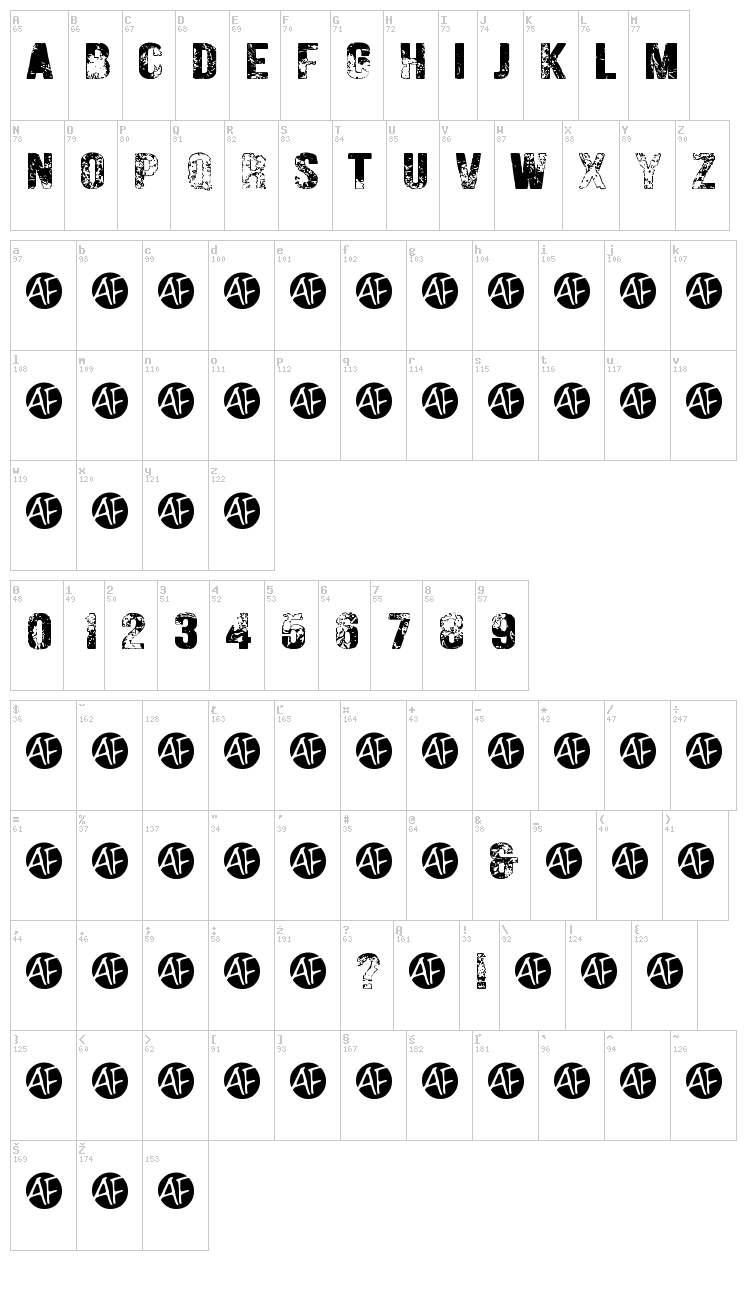 Hungry Ghosts font map